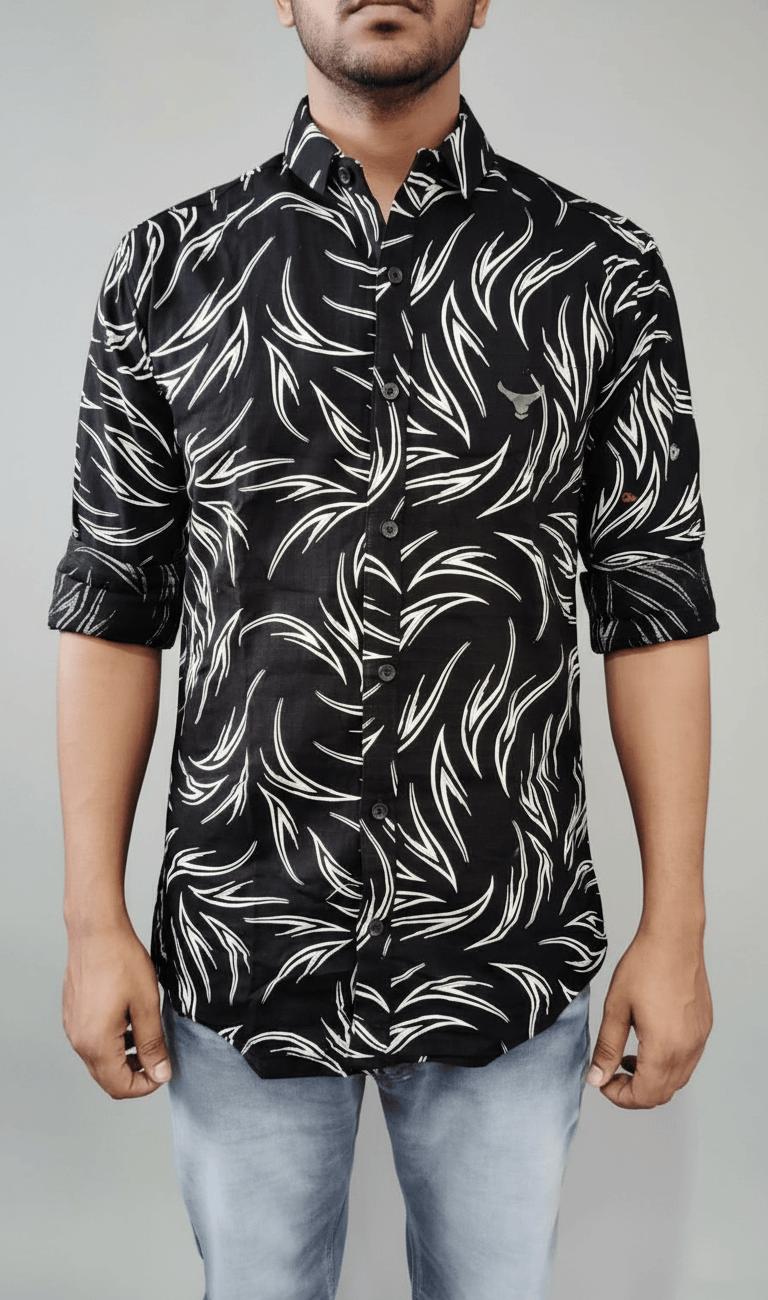 Men's Black & White Abstract Print Full-Sleeve Shirt