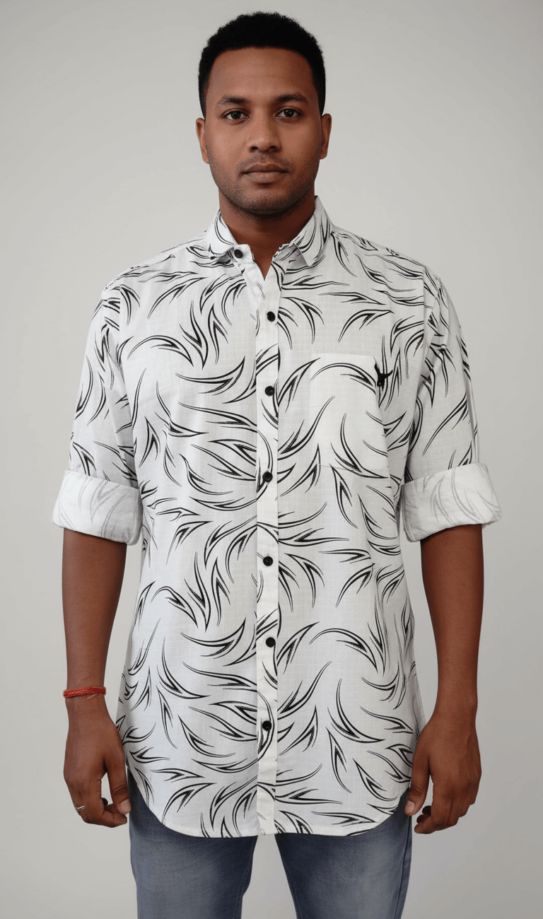 Monochrome Swirl Pattern Casual Shirt
