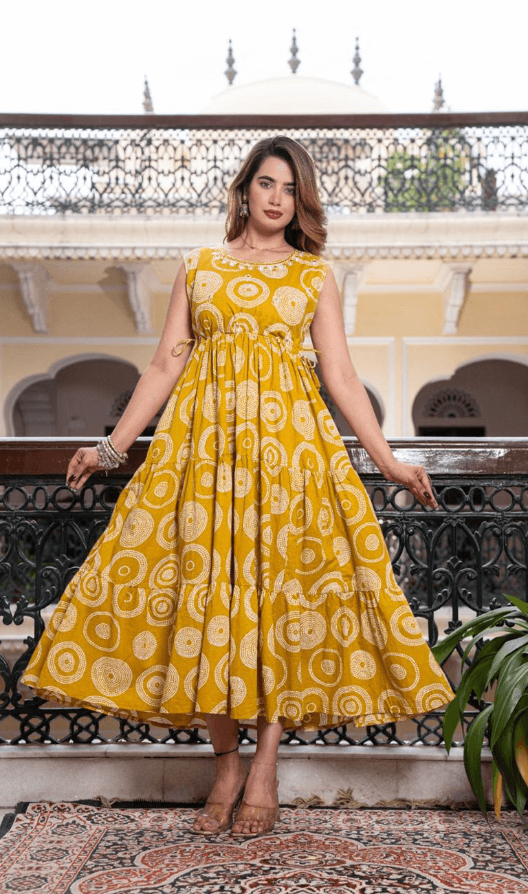Women's Mustard Yellow Sleeveless Tiered Dress