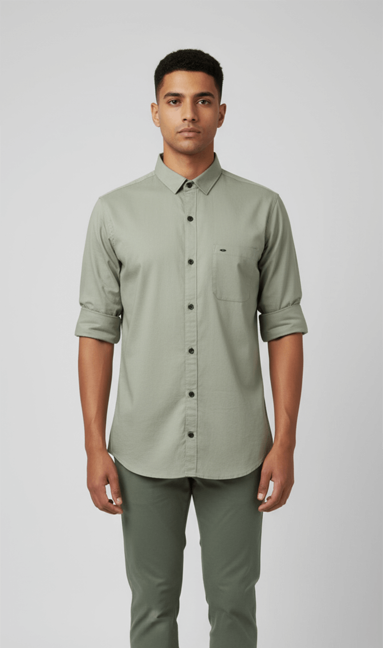 Men's Solid Sage Green Full-Sleeve Casual Shirt