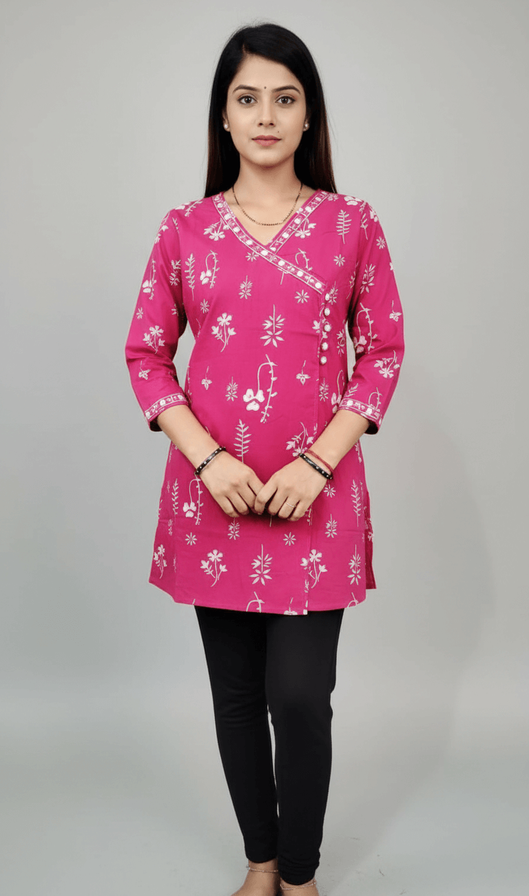 Women's Rani Pink Angrakha Style Printed Tunic