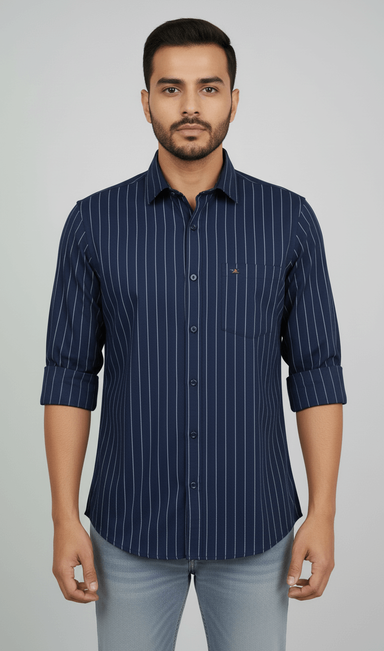 Men’s Full Sleeve Navy Blue Striped Slim Fit Shirt