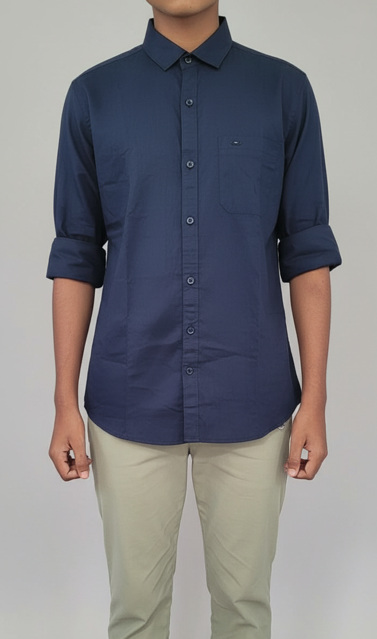 Men's Dark Blue Plain Full-Sleeve Shirt