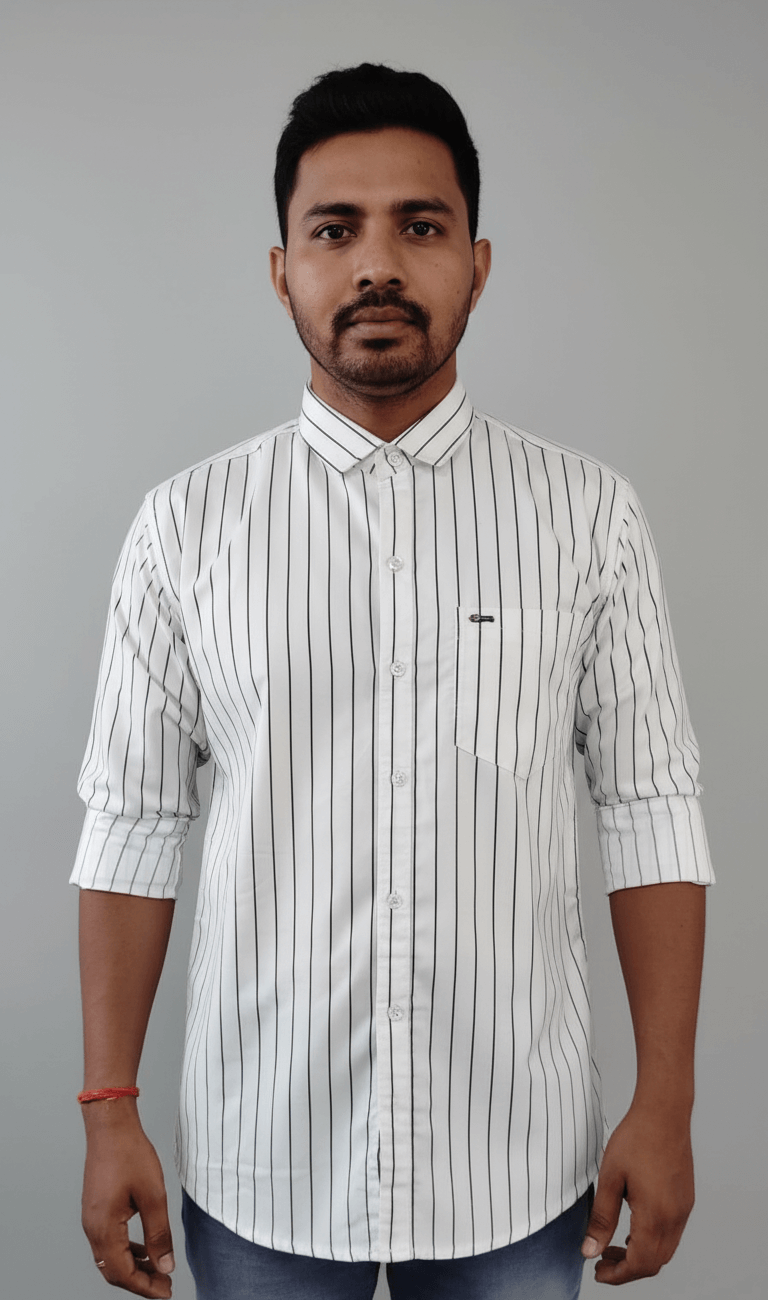Men’s Full Sleeve White Shirt with Black Vertical Stripes