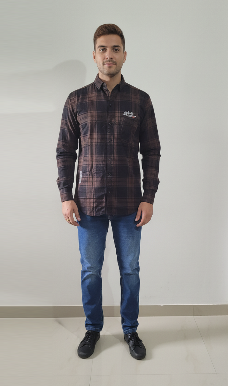 Black & Grey Shade and Desaturated Dark Red Checks Casual Shirt