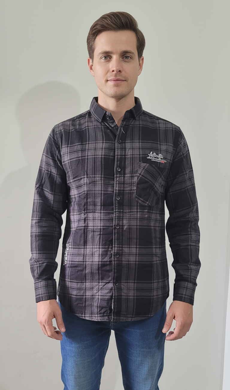 Black with Grey Checks Casual Shirt