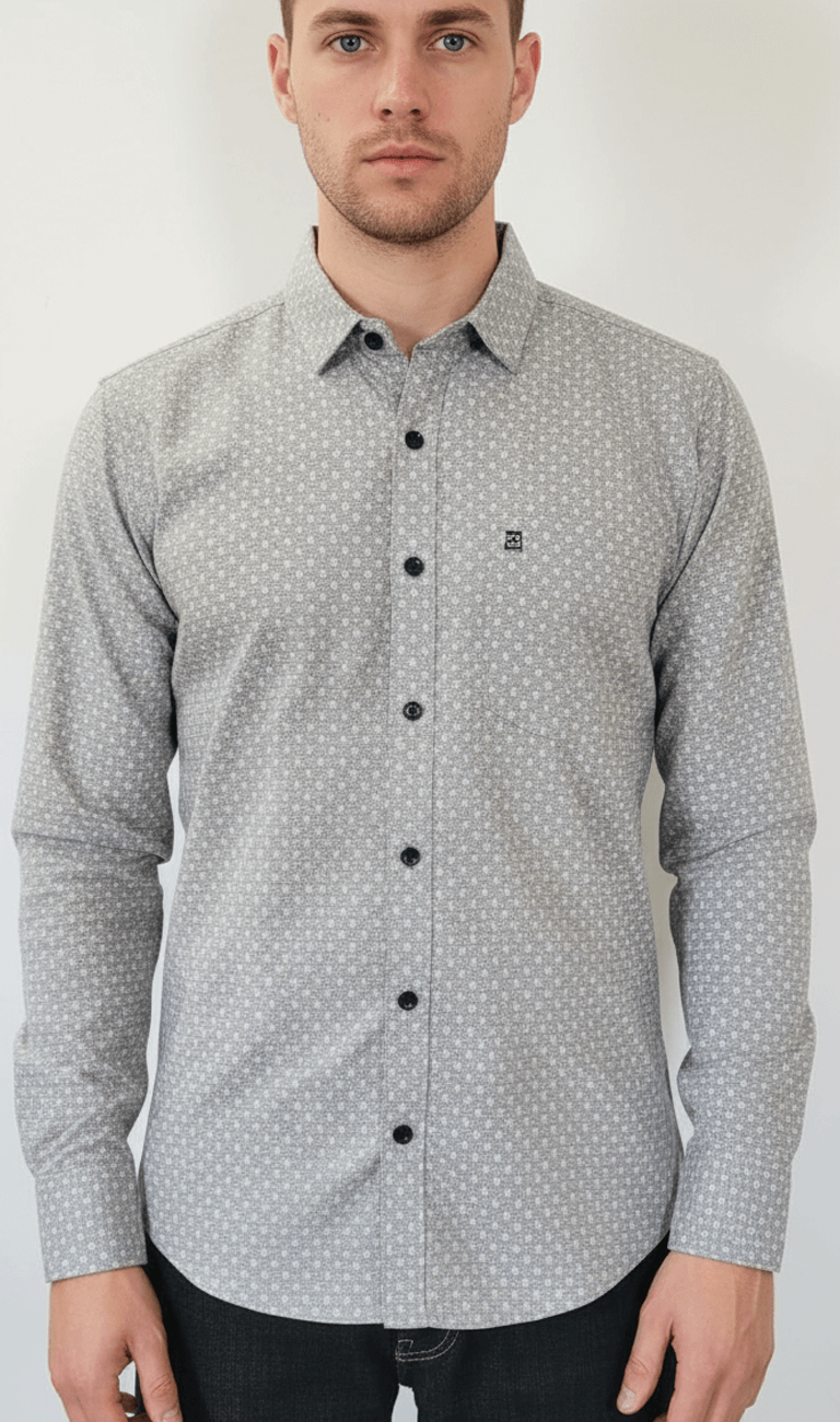 Grey Micro-Pattern Full Sleeve Casual Shirt