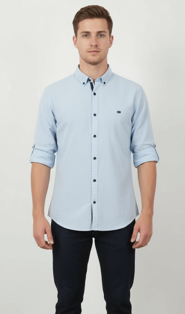 Light Blue Solid Full Sleeve Casual Shirt