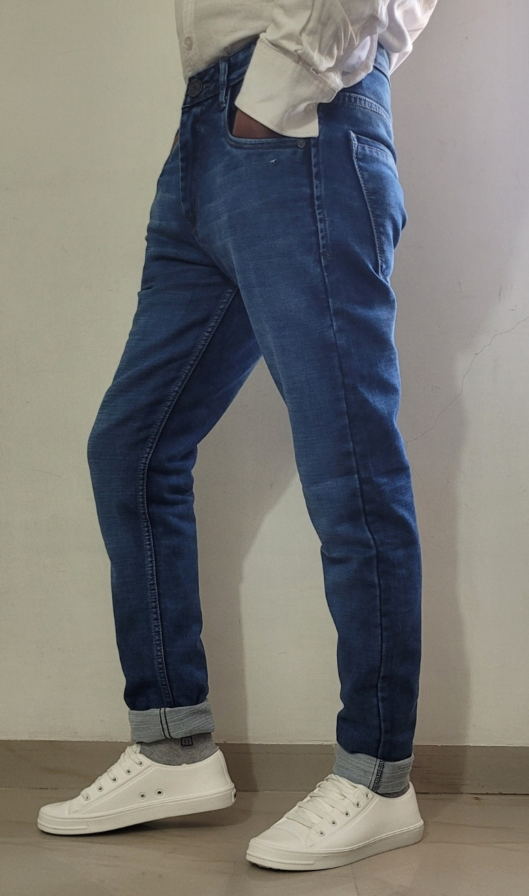 Men’s Mid Blue Slim Fit Faded Denim Jeans - Image 2