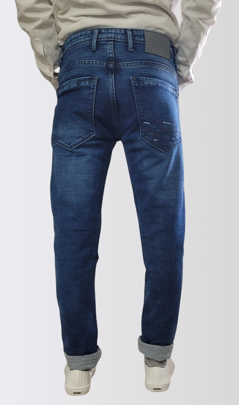 Men’s Mid Blue Slim Fit Faded Denim Jeans - Image 3