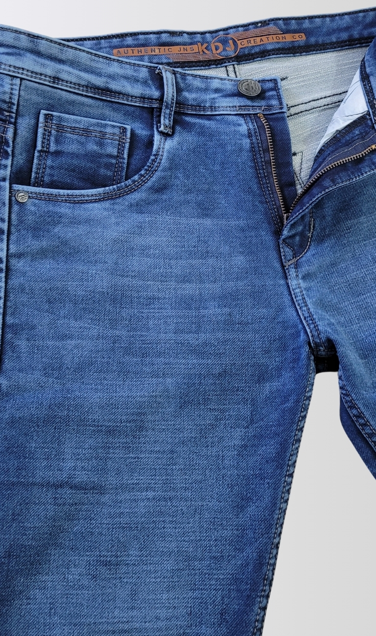 Men’s Mid Blue Slim Fit Faded Denim Jeans - Image 4