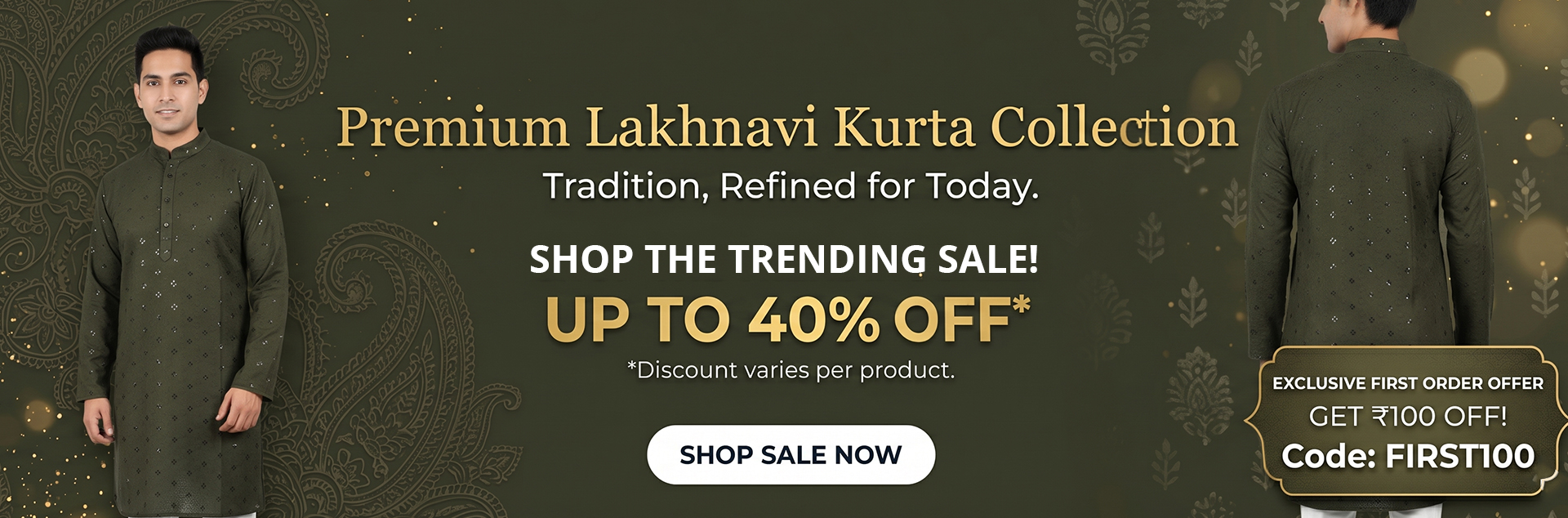 Lakhnavi Kurta with Elastic White Pajama