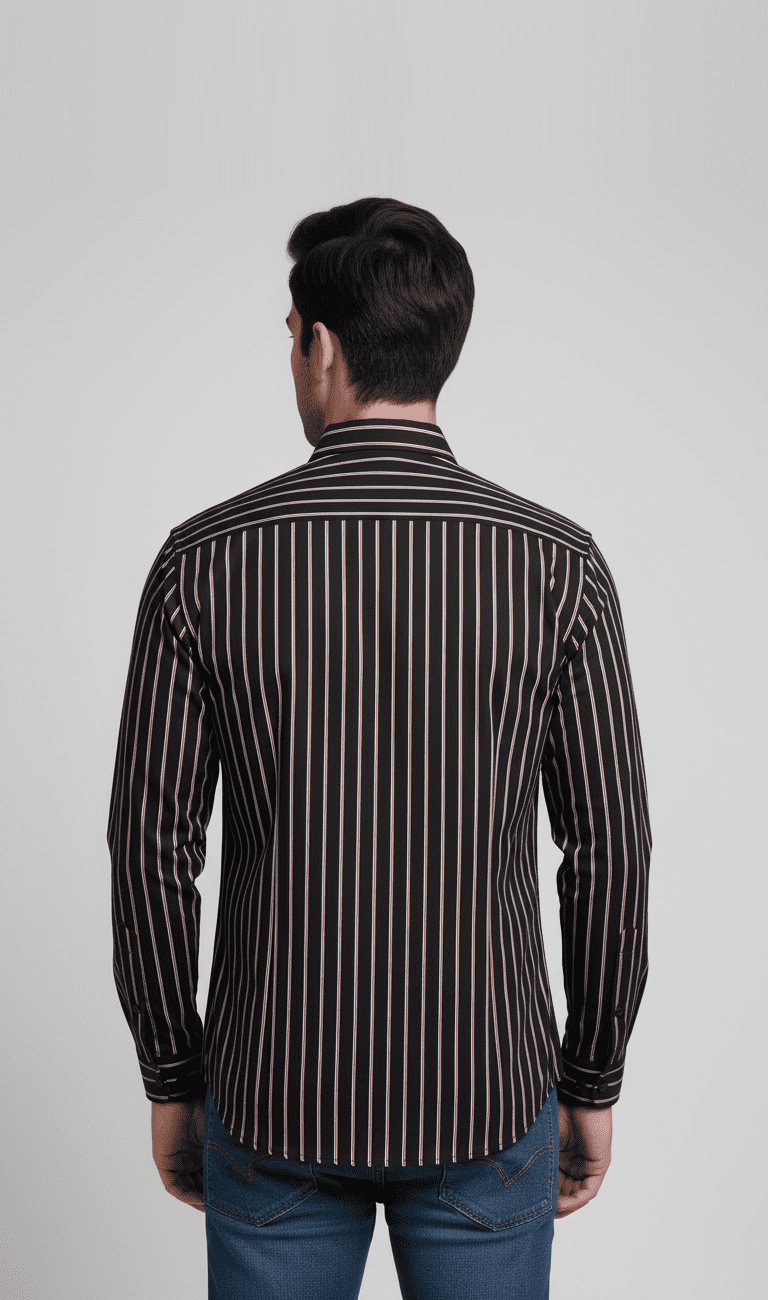 Men’s Full Sleeve Black and Light Rose Striped Slim Fit Shirt - Image 2
