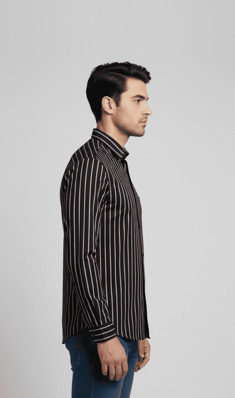 Men’s Full Sleeve Black and Light Rose Striped Slim Fit Shirt - Image 3