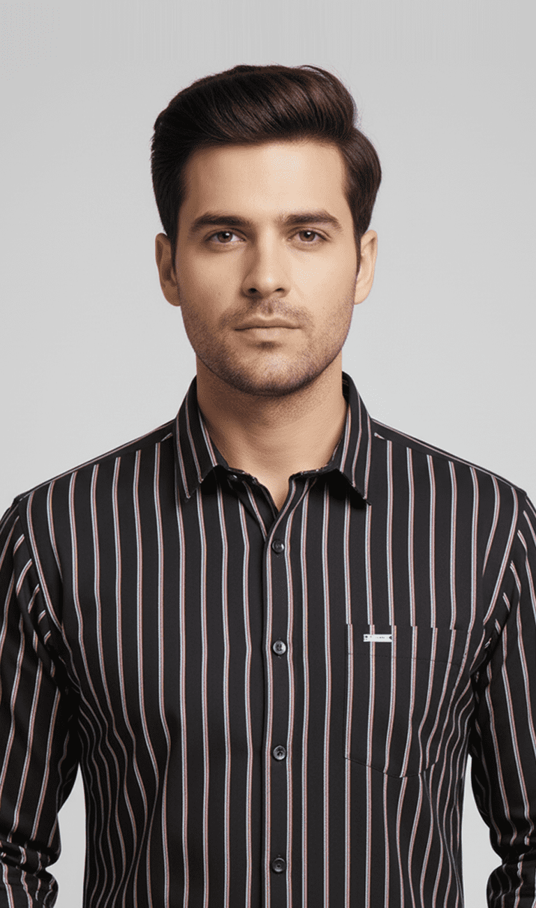 Men’s Full Sleeve Black and Light Rose Striped Slim Fit Shirt - Image 4