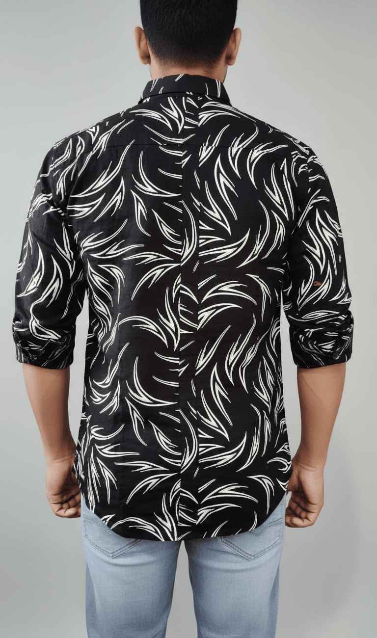 Men's Black & White Abstract Print Full-Sleeve Shirt - Image 3