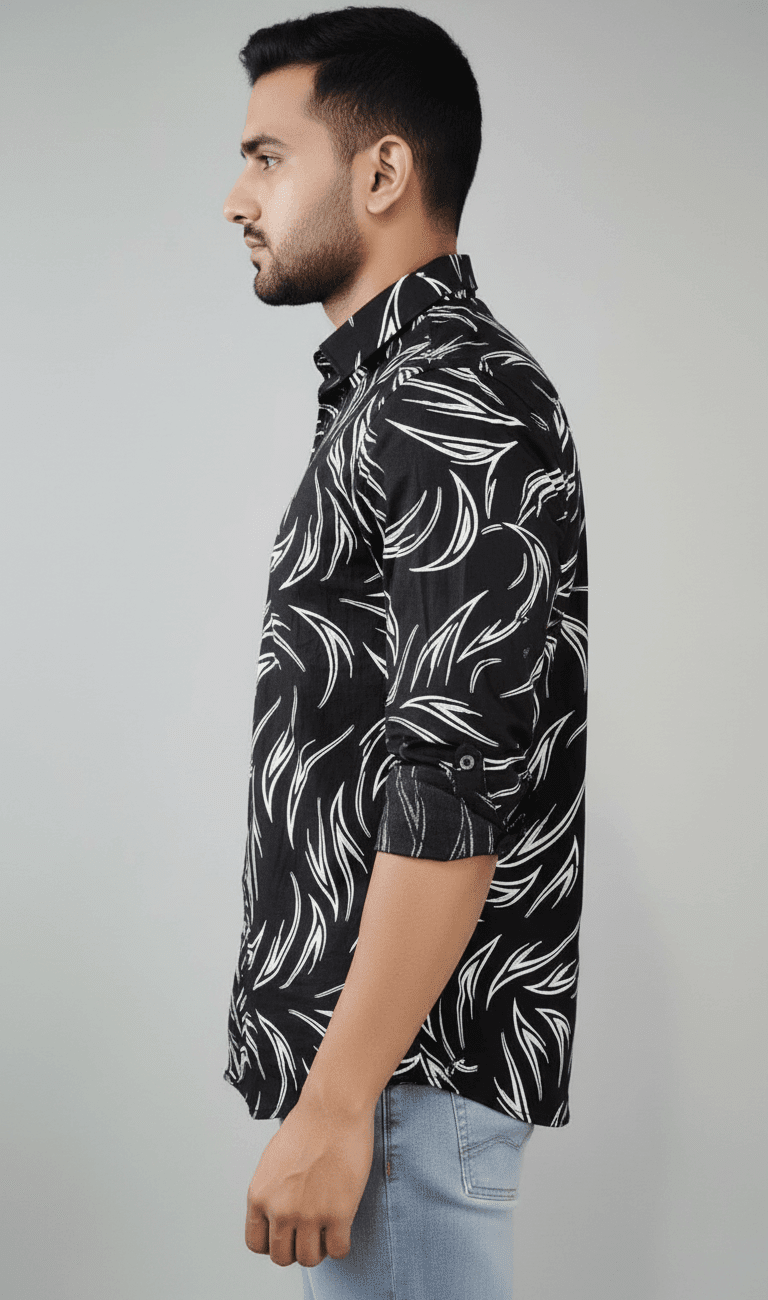 Men's Black & White Abstract Print Full-Sleeve Shirt - Image 2