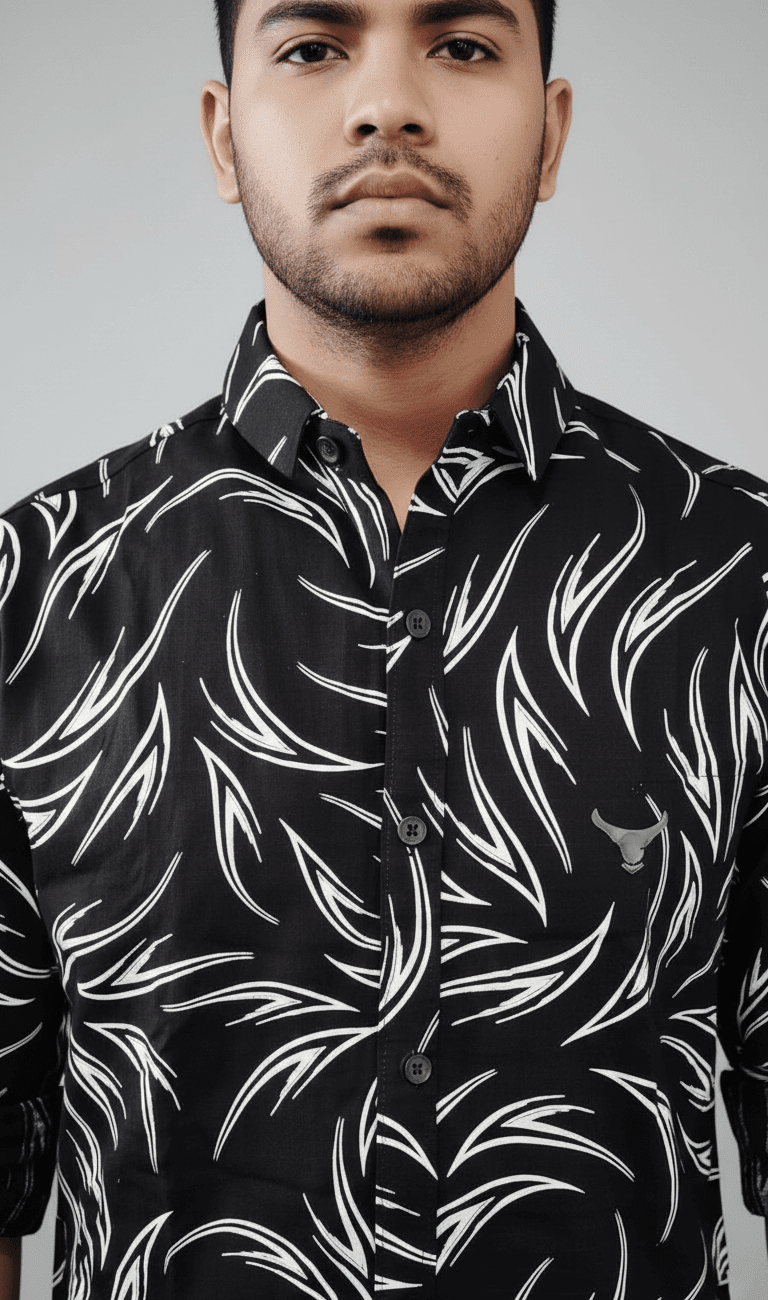 Men's Black & White Abstract Print Full-Sleeve Shirt - Image 4