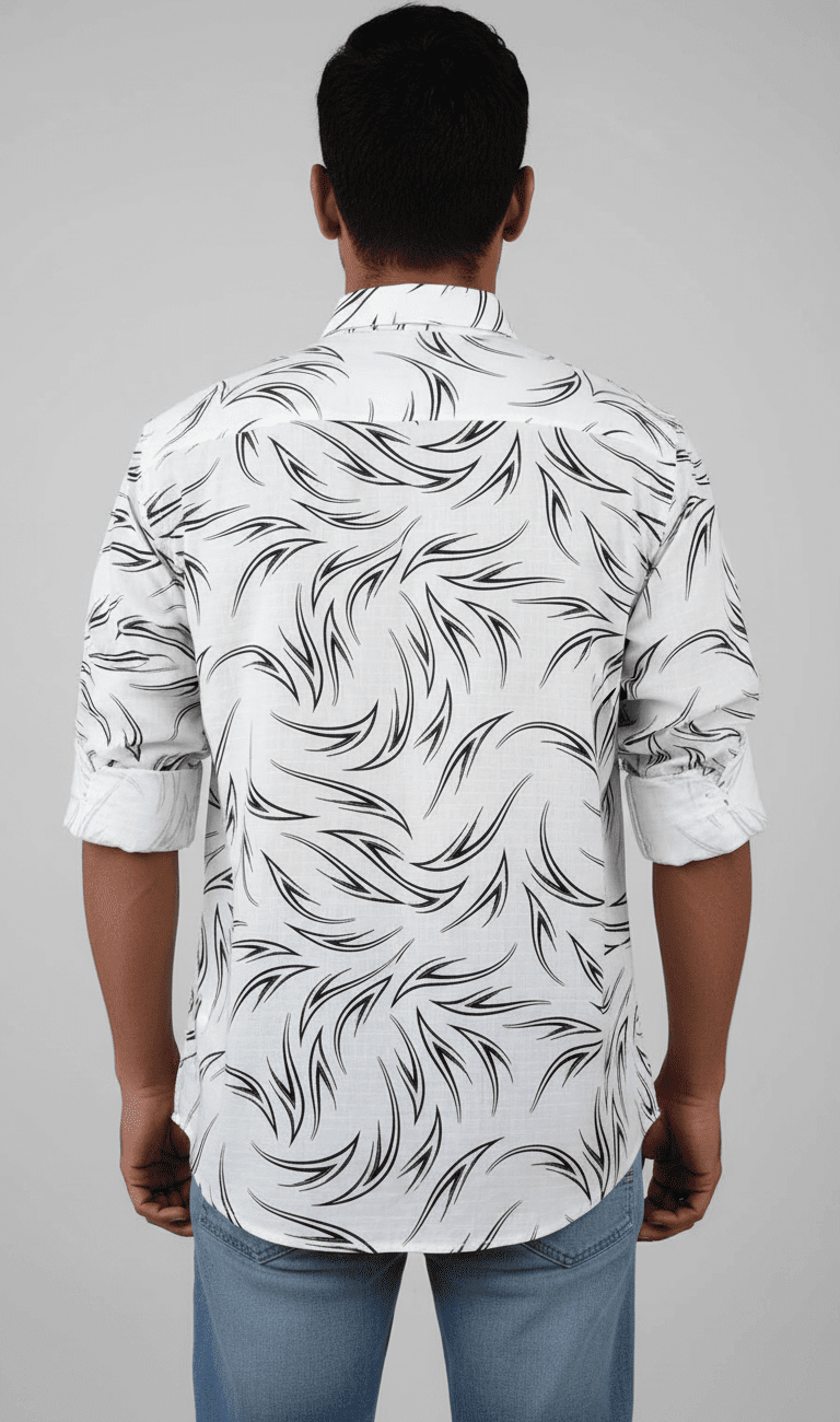 Monochrome Swirl Pattern Casual Shirt - Image 4