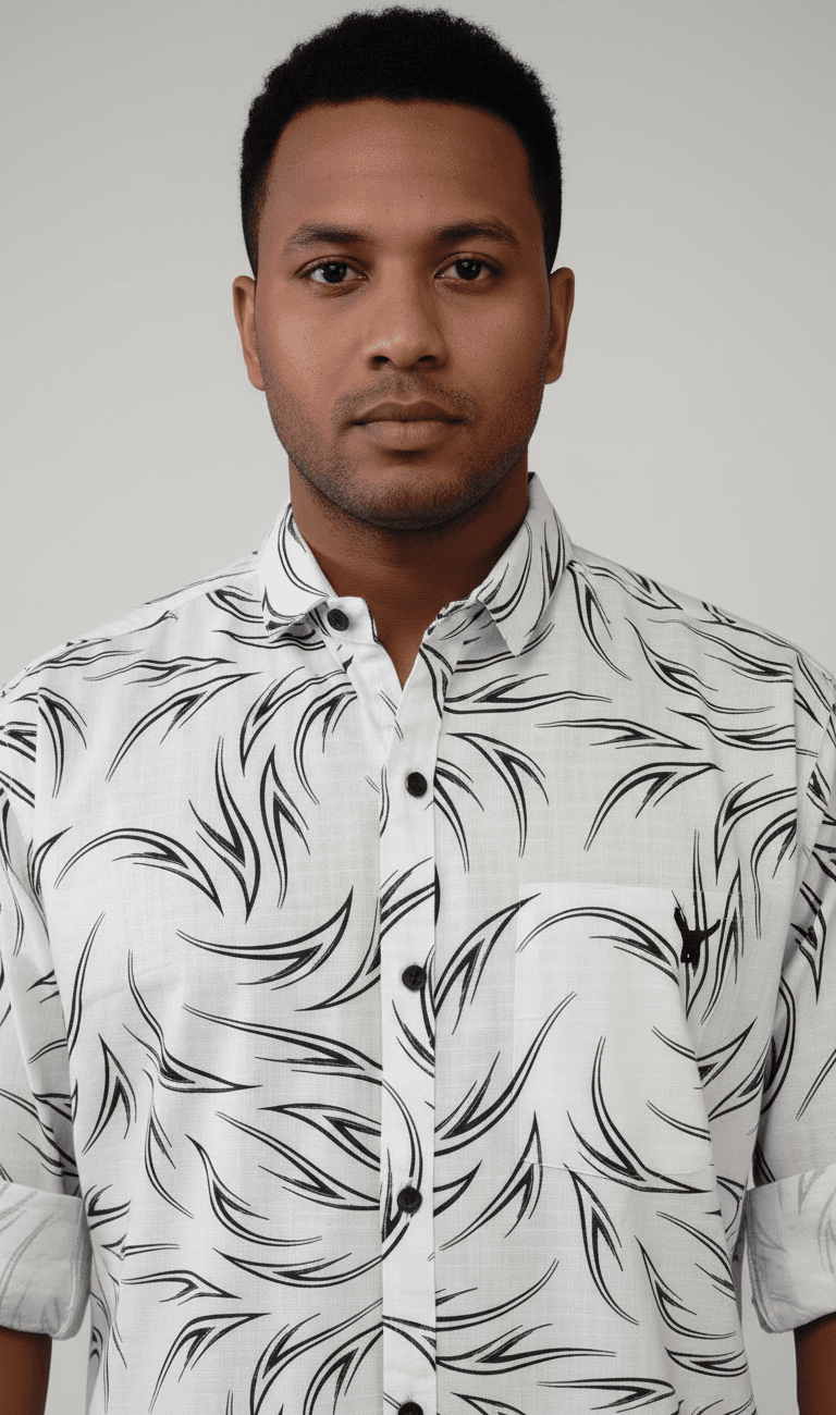 Monochrome Swirl Pattern Casual Shirt - Image 2