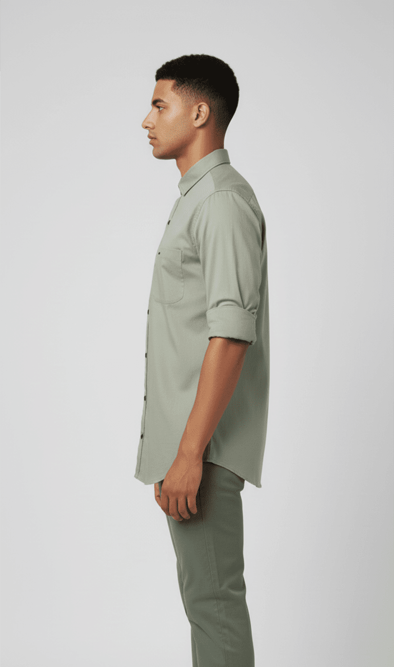 Men's Solid Sage Green Full-Sleeve Casual Shirt - Image 3