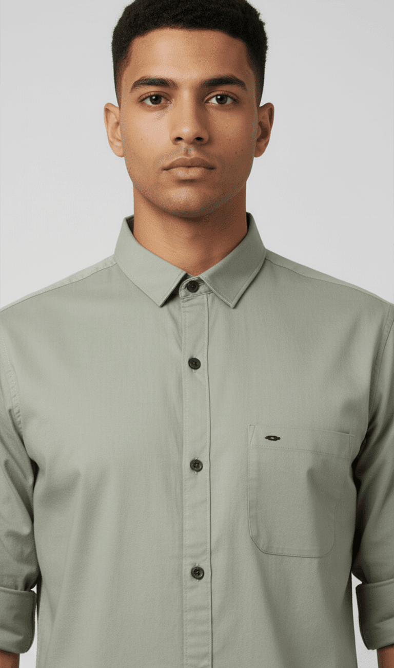Men's Solid Sage Green Full-Sleeve Casual Shirt - Image 4