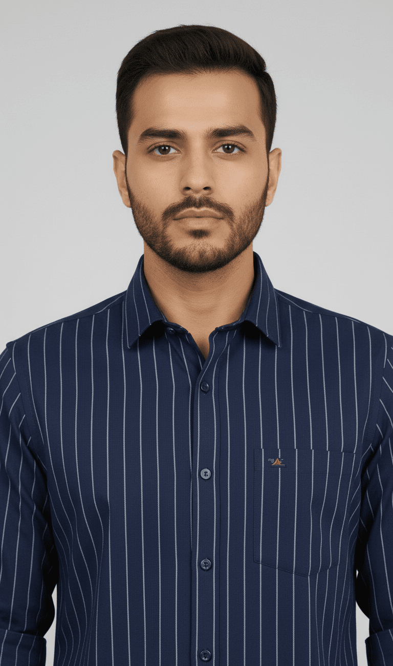Men’s Full Sleeve Navy Blue Striped Slim Fit Shirt - Image 4