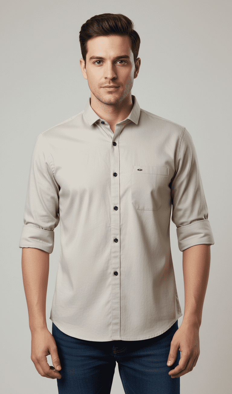 Men’s Full Sleeve Slim Fit Beige Shirt