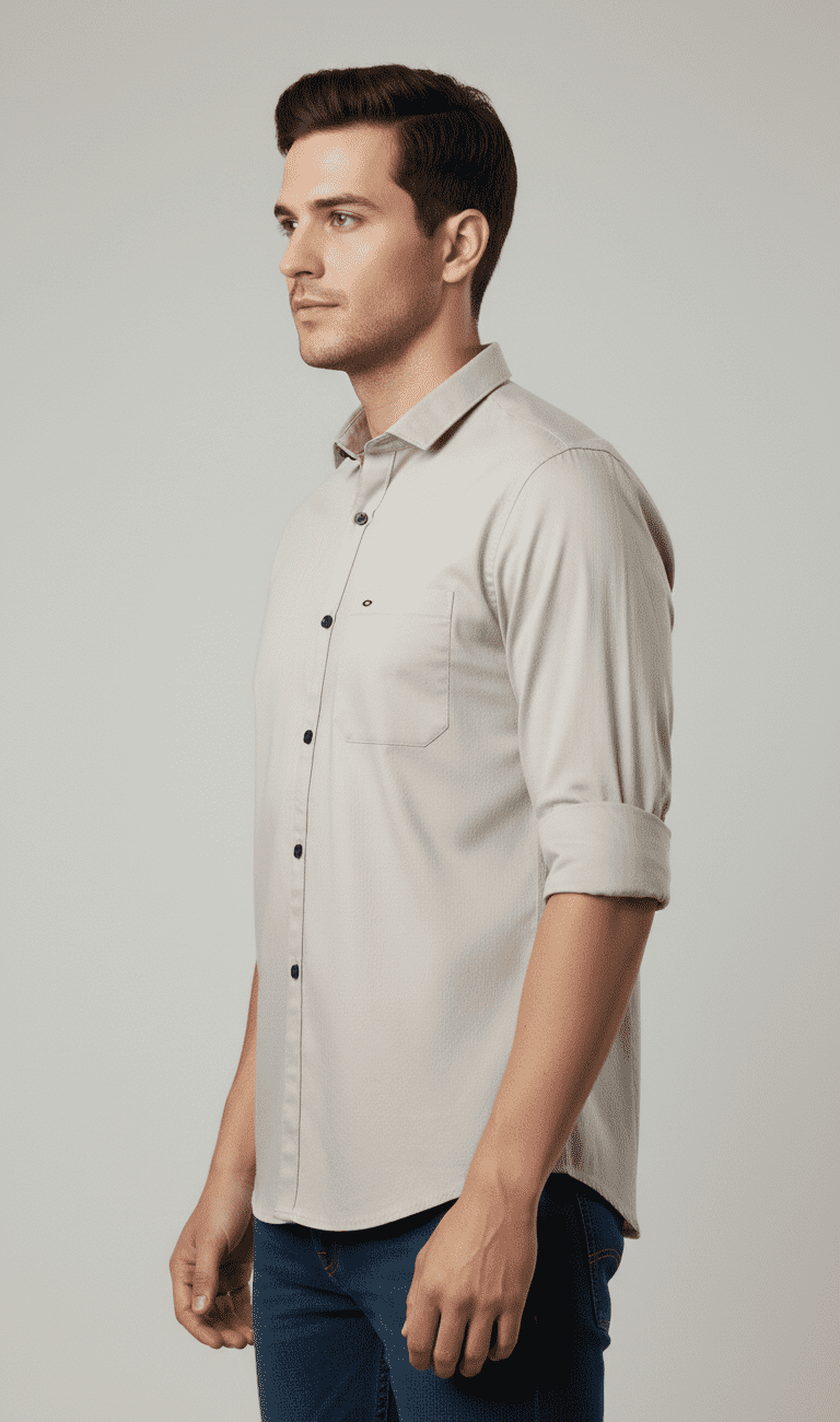 Men’s Full Sleeve Slim Fit Beige Shirt - Image 2