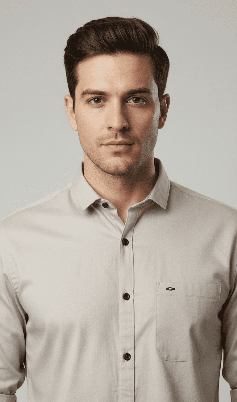 Men’s Full Sleeve Slim Fit Beige Shirt - Image 4