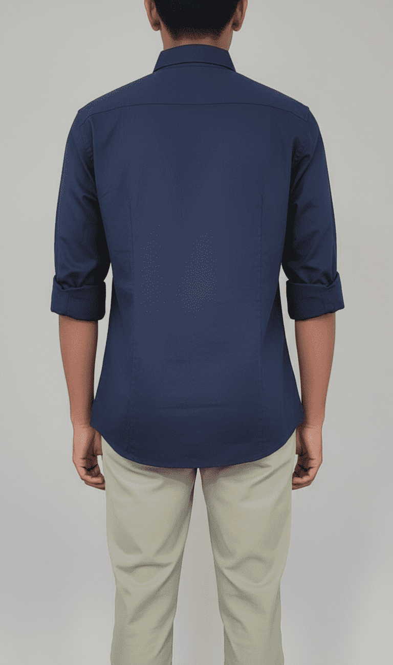 Men's Dark Blue Plain Full-Sleeve Shirt - Image 2
