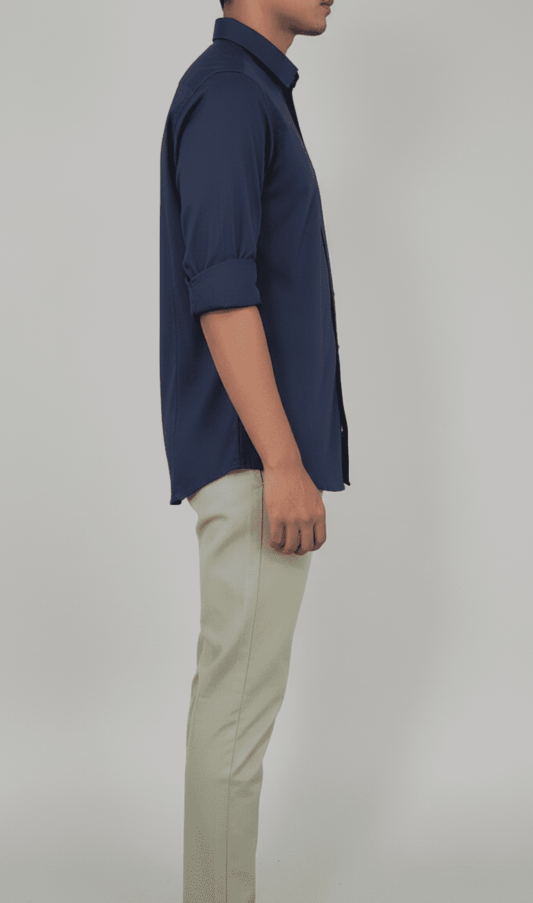 Men's Dark Blue Plain Full-Sleeve Shirt - Image 3