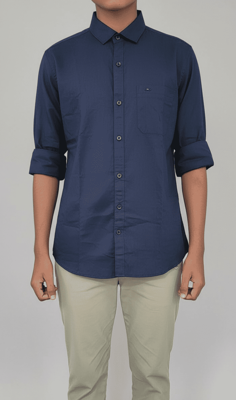 Men's Dark Blue Plain Full-Sleeve Shirt