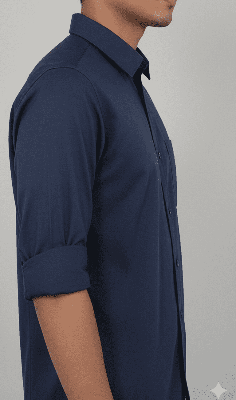 Men's Dark Blue Plain Full-Sleeve Shirt - Image 4