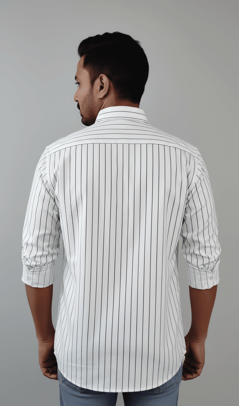 Men’s Full Sleeve White Shirt with Black Vertical Stripes - Image 2