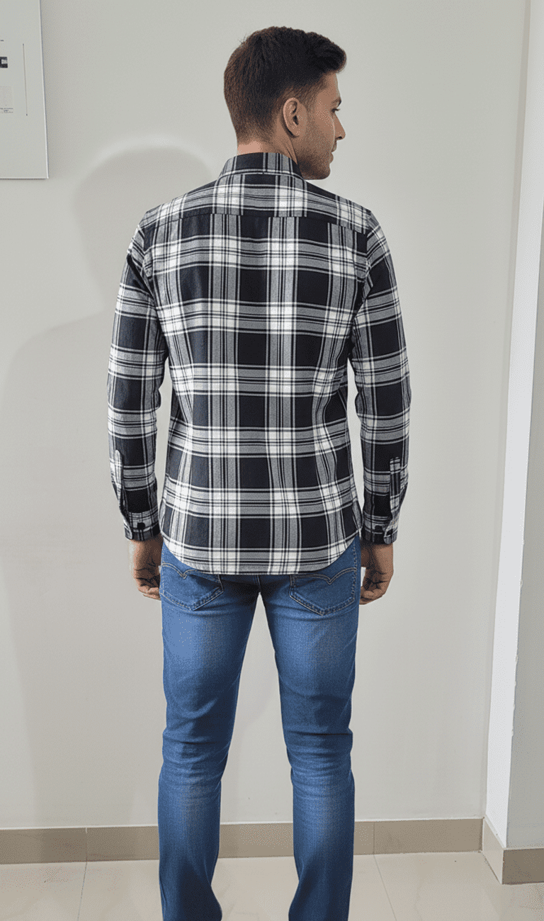 Black and White Checks Casual Shirt - Image 2