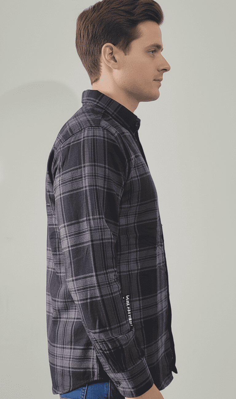 Black with Grey Checks Casual Shirt - Image 2