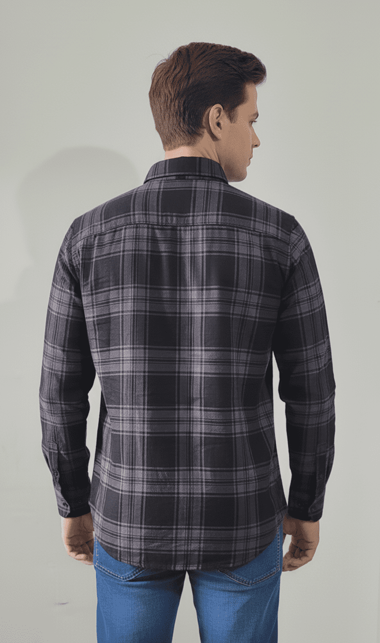 Black with Grey Checks Casual Shirt - Image 3