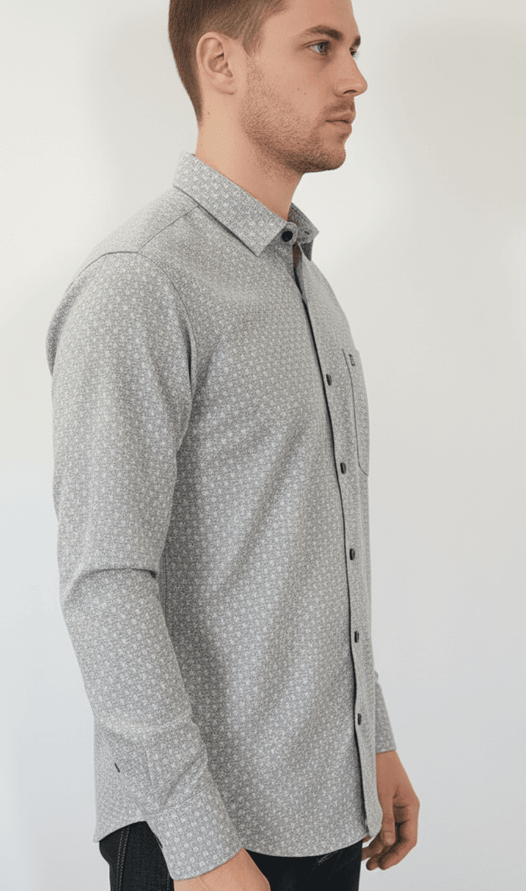 Grey Micro-Pattern Full Sleeve Casual Shirt - Image 2