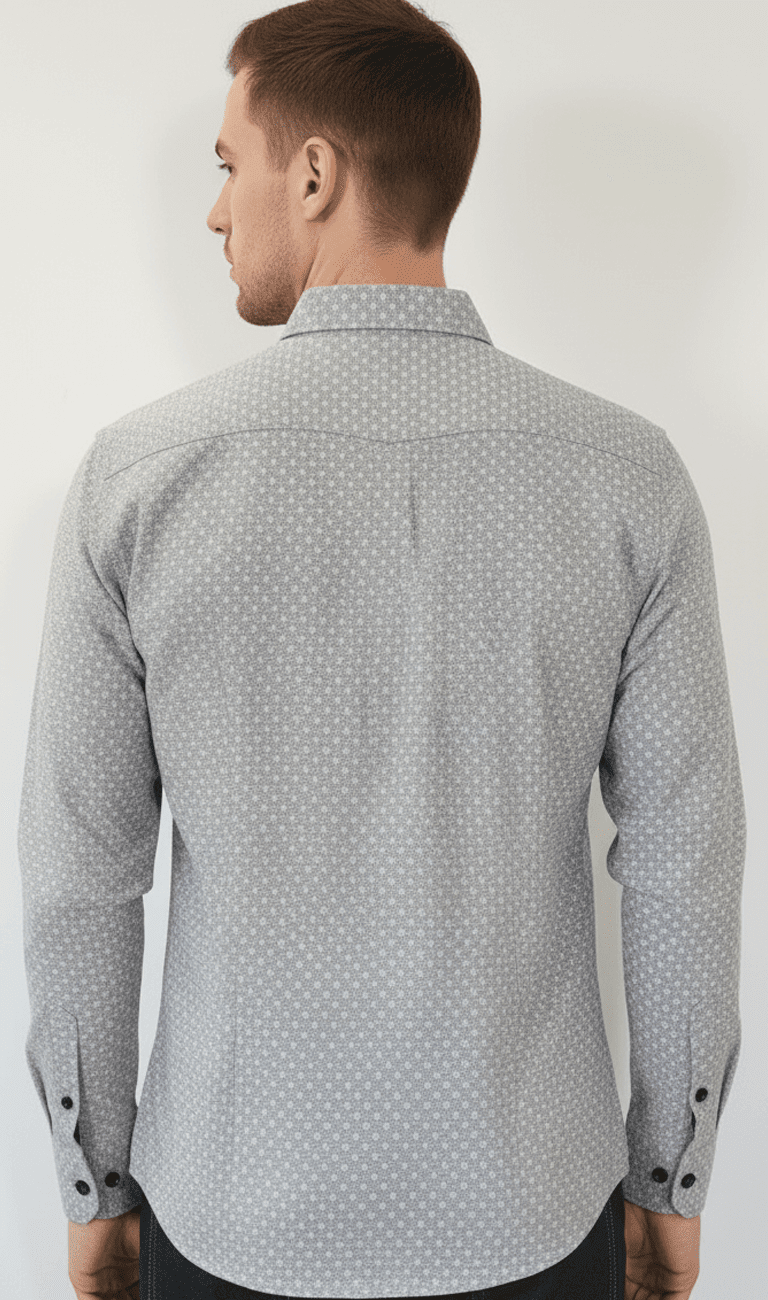 Grey Micro-Pattern Full Sleeve Casual Shirt - Image 3