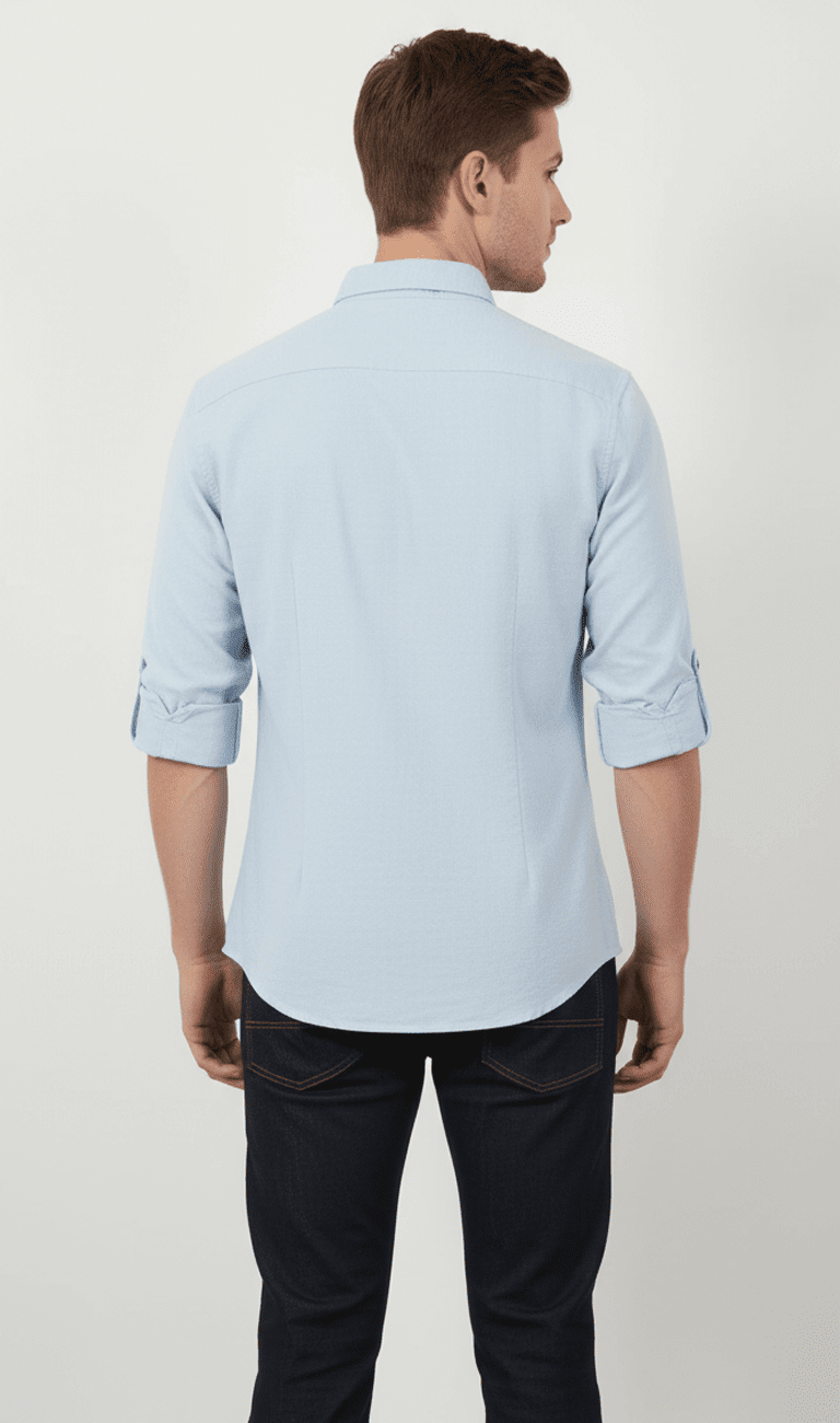 Light Blue Solid Full Sleeve Casual Shirt - Image 2