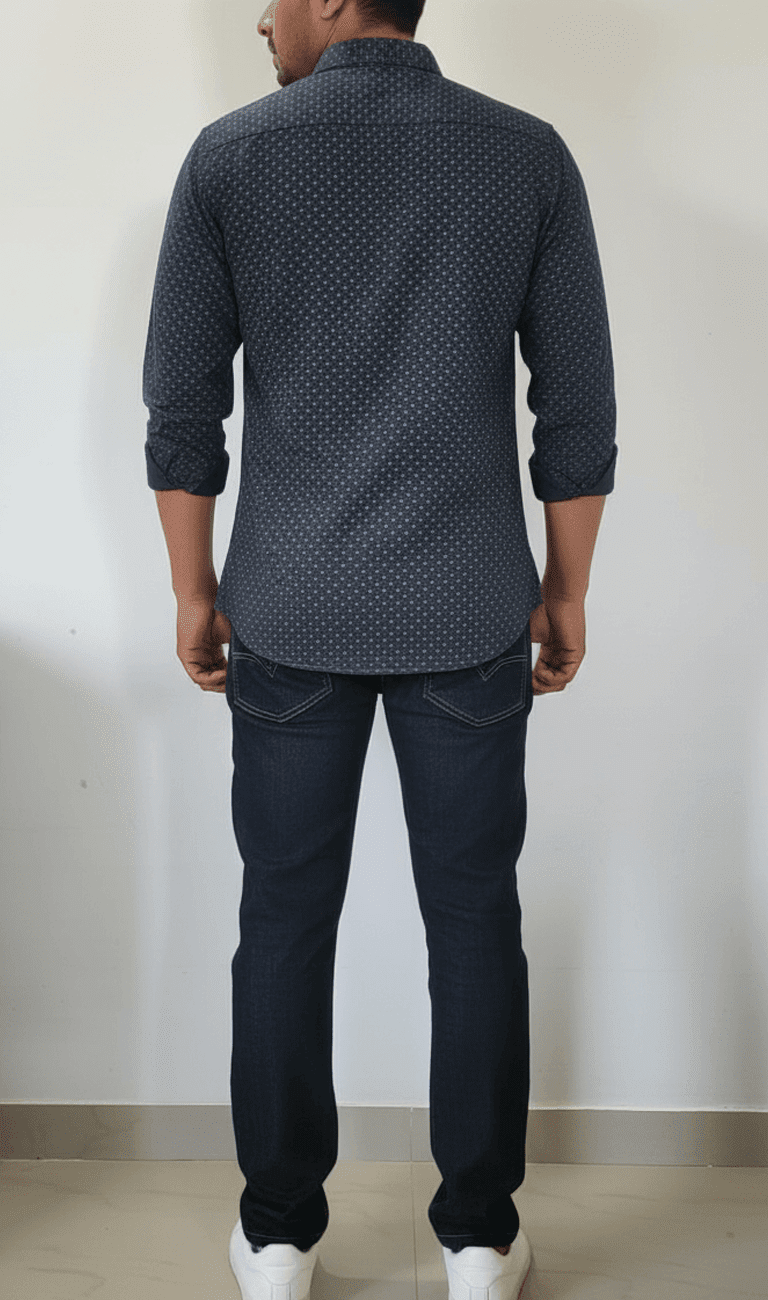 Navy Blue White Dot Slim Fit Casual Shirt for Men - Image 2