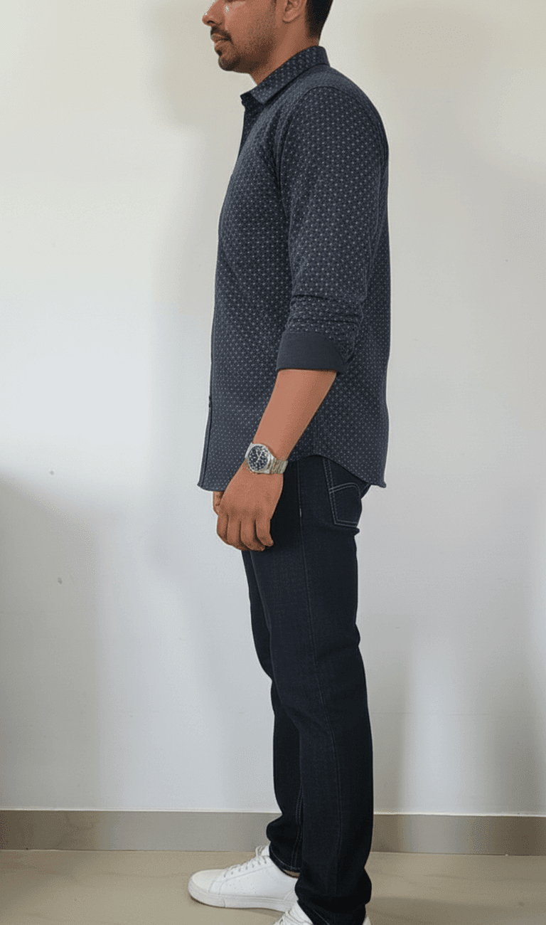 Navy Blue White Dot Slim Fit Casual Shirt for Men - Image 3