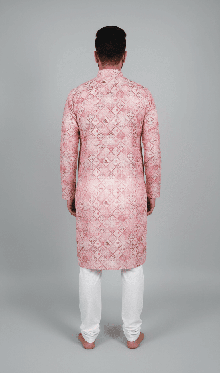 Printed Long Kurta with Mandarin Collar with Elastic White Pajama - Image 2