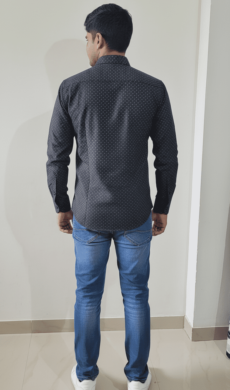 Black & White Dot Slim Fit Casual Shirt for Men - Image 2