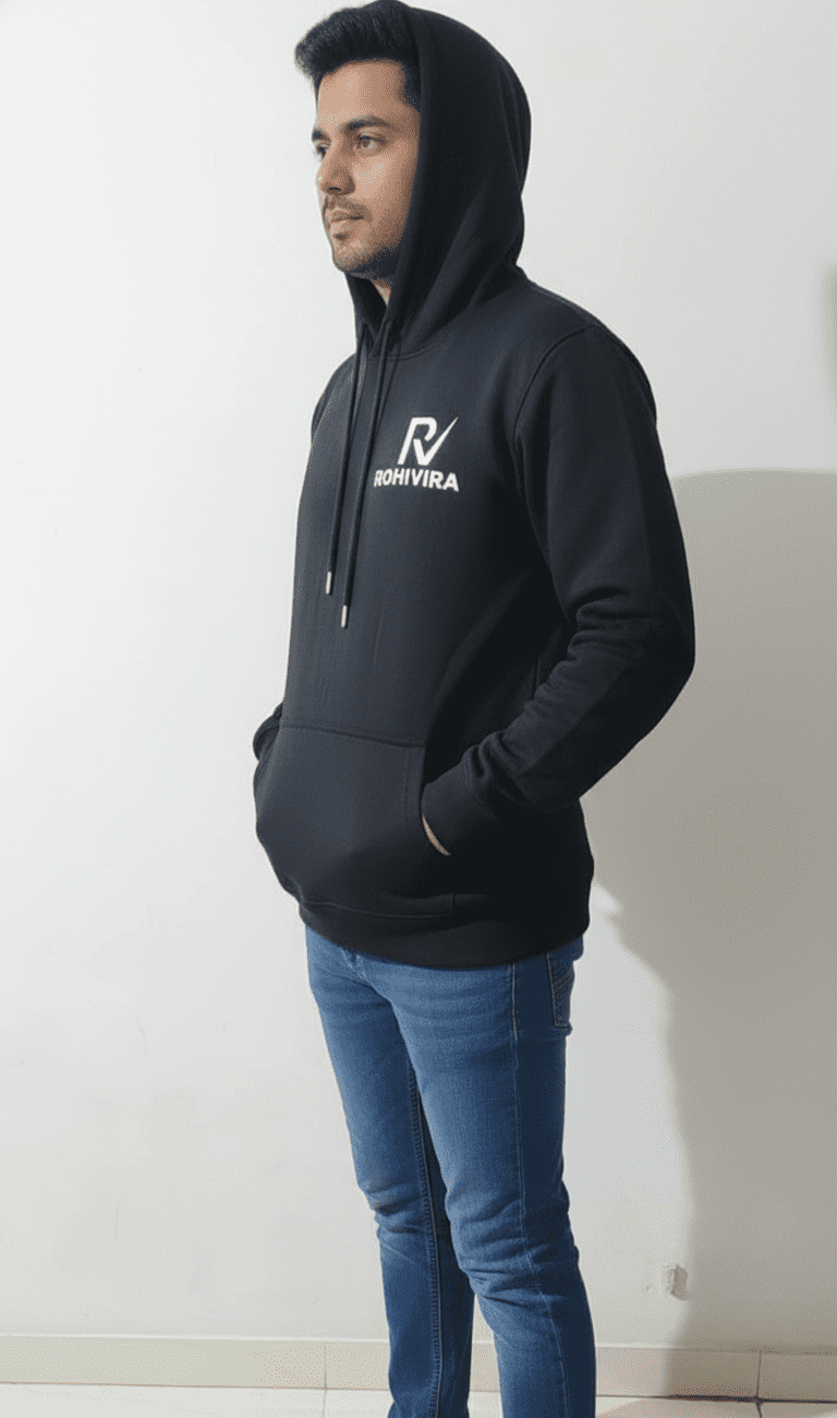 Black PC Fleece Hooded Sweatshirt - Image 3