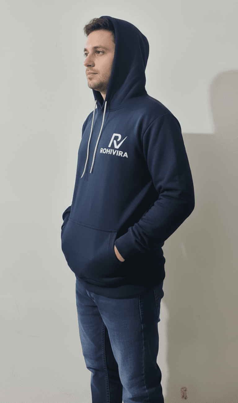 Navy Blue PC Fleece Hooded Sweatshirt - Image 3
